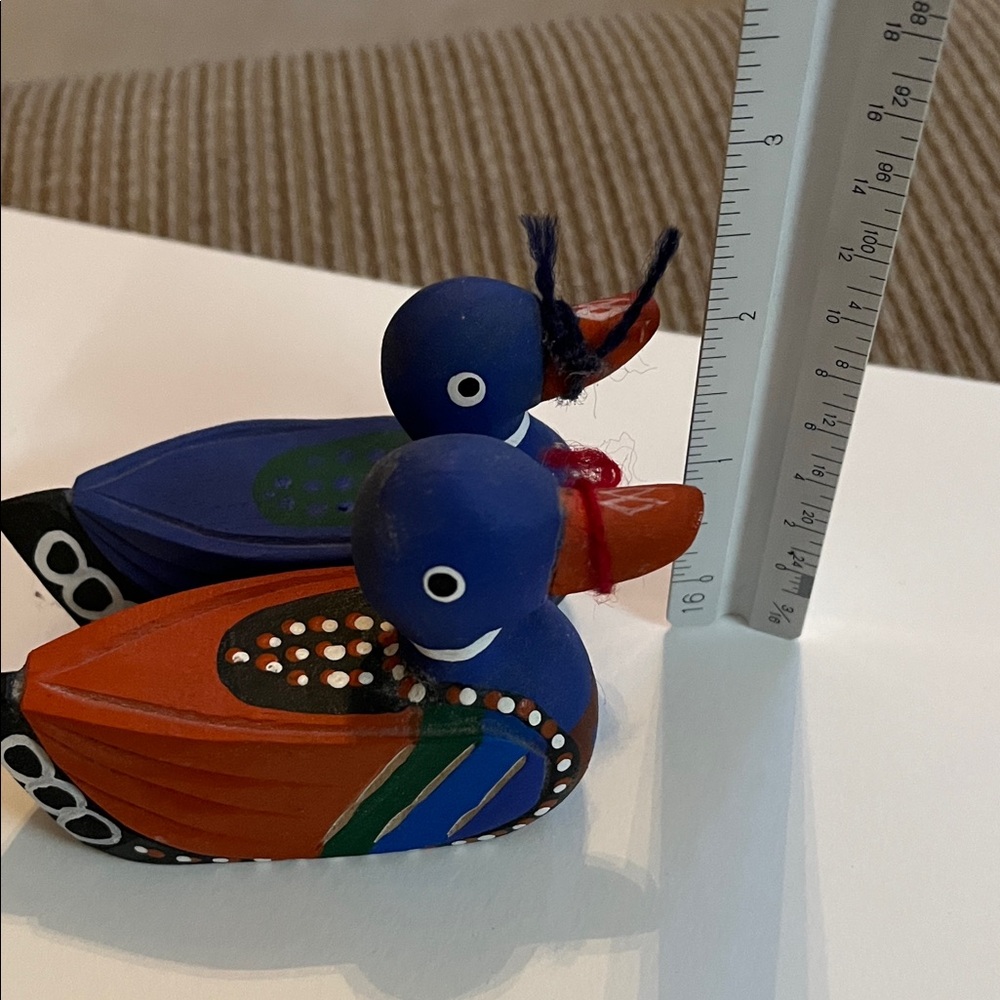 Korean Colorful Wooden Wedding Duck Figurines Handmade - Picture 10 of 10